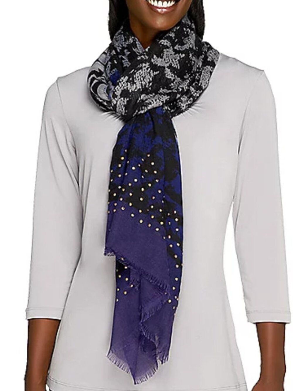 Joan Rivers Houndstooth and Zebra Print Embellished Scarf 16706